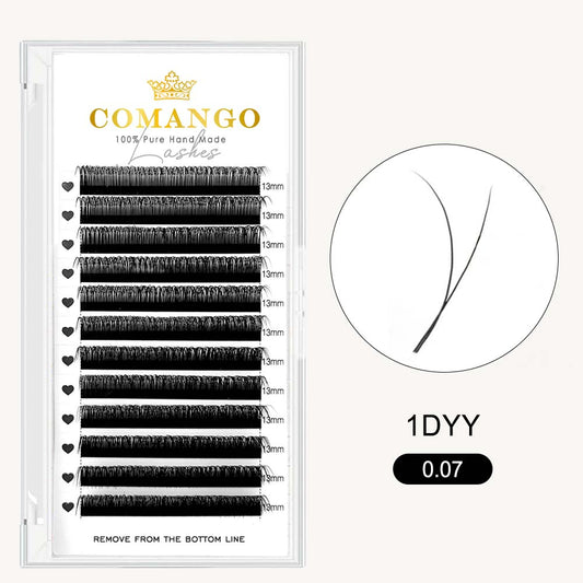 1D YY Lash Extensions 0.07 by Comango – lightweight, soft lashes for natural and fluffy volume looks