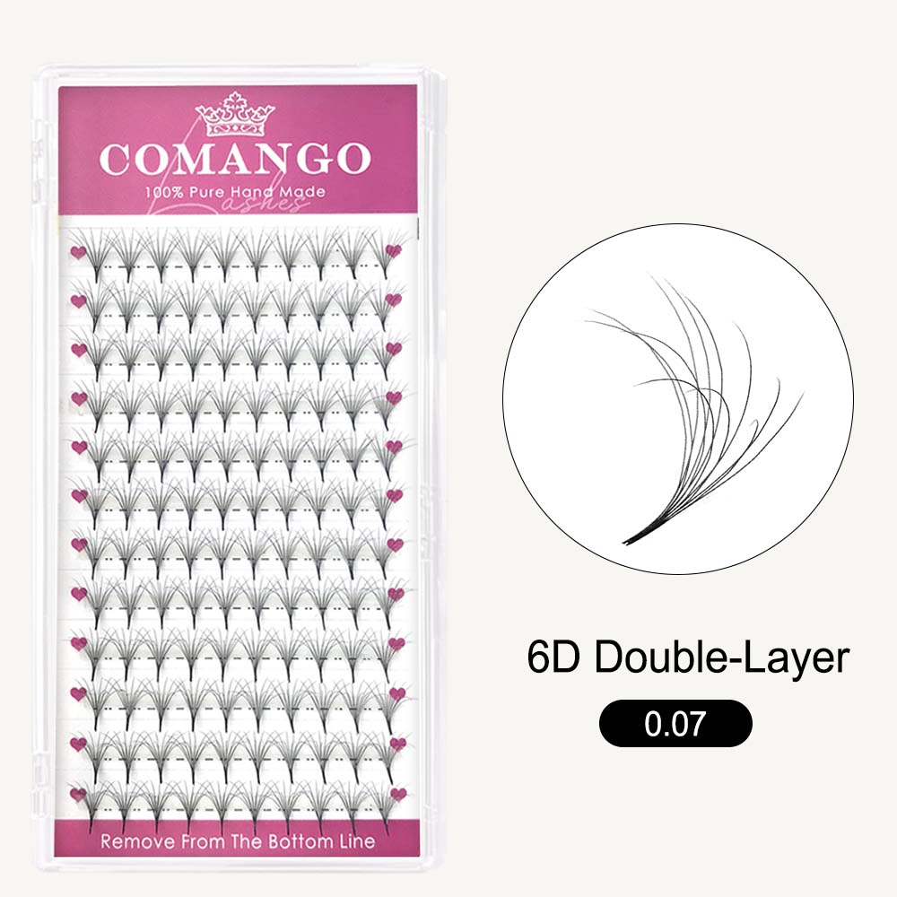 CoMango Lashes 6D double-layer fluffy premade volume fans 0.07 lash extensions tray for professional eyelash application